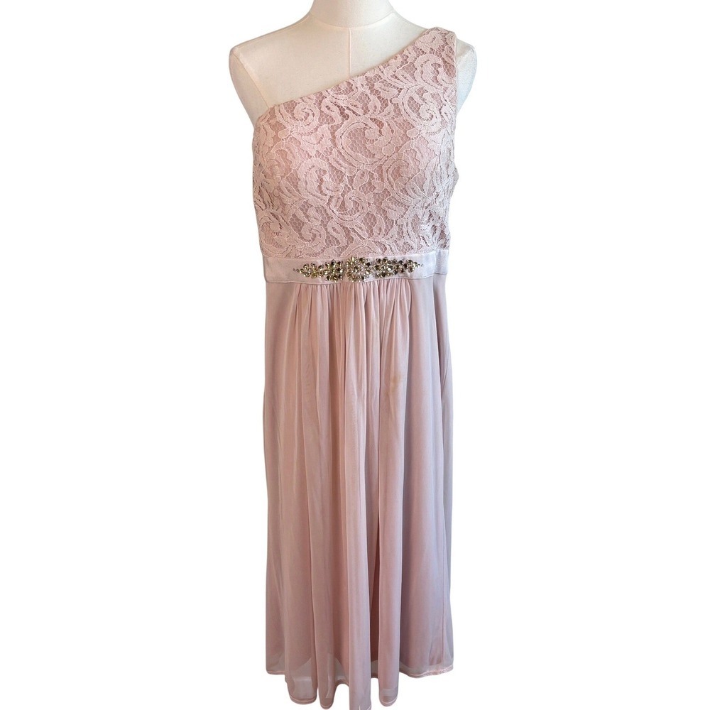 Adrianna Papell One-Shoulder Blush Pink Lace & Chiffon Dress